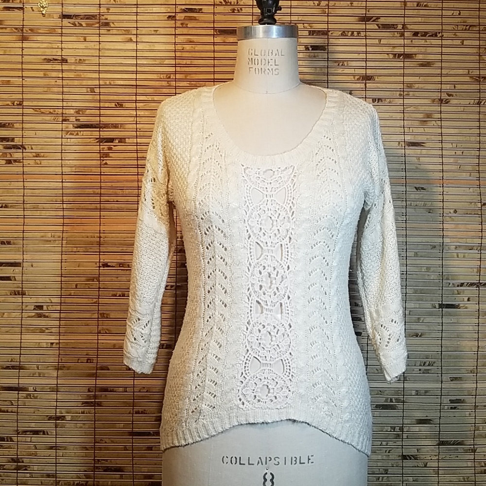 Ivory Crochet Sweater 3/4 Sleeve